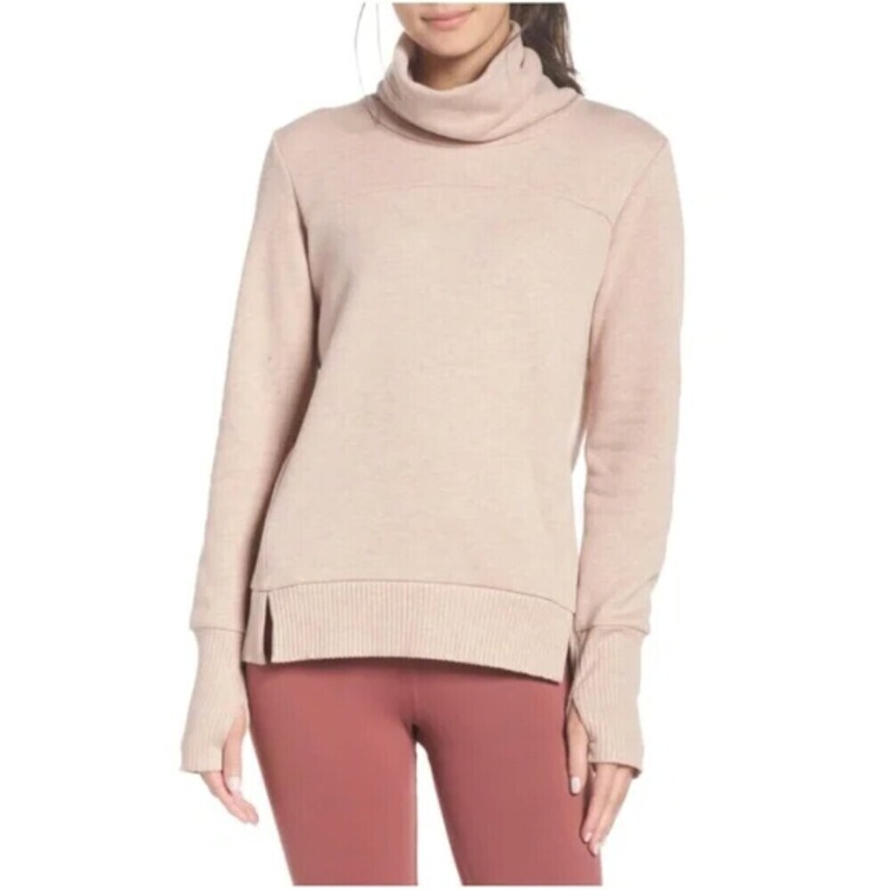 Alo Yoga Haze Funnel Neck Sweatshirt in Color Nectar Heather Pink Size Medium